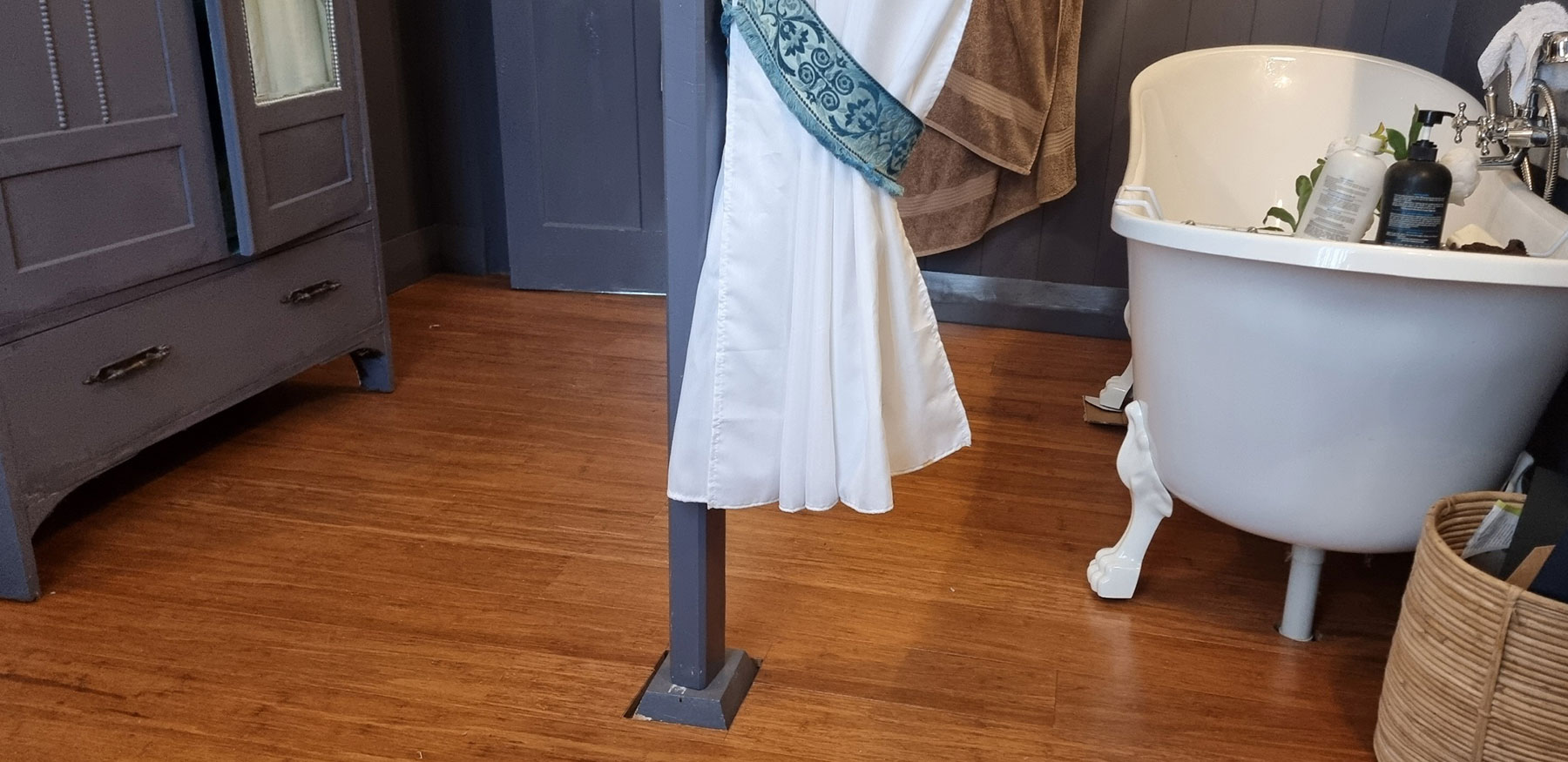 Light Coffee bamboo flooring in an open-plan kitchen and living area